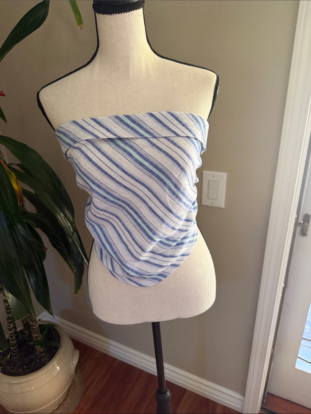 a new day Blue & White Striped Bandana Scarf Top
